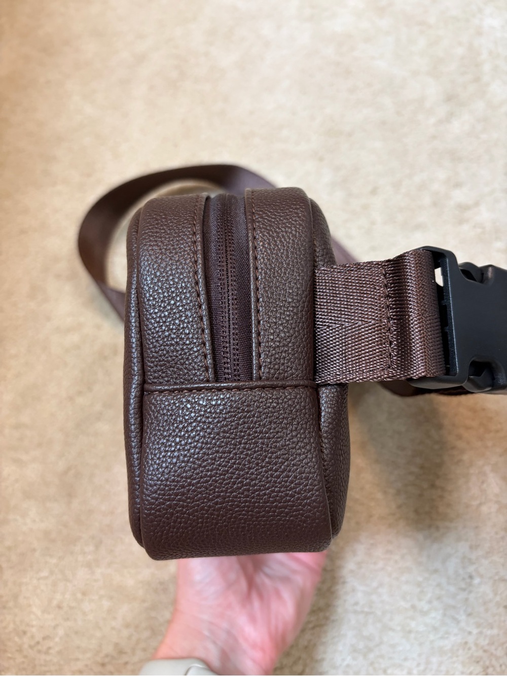Modern Picnic Chocolate Brown Vegan Leather Belt Bag Fanny Pack Crossbody - Picture 7 of 17